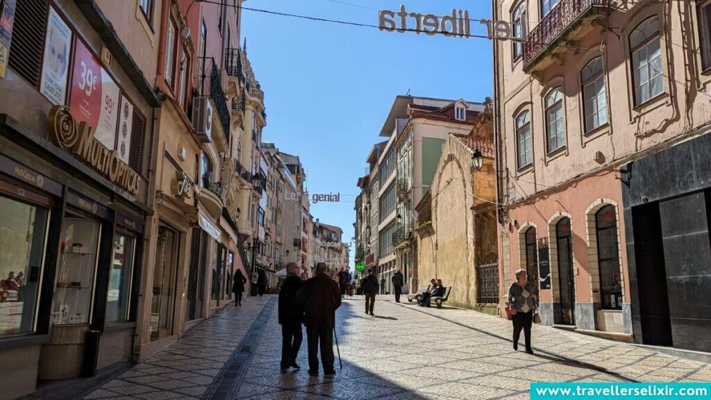 Main pedestrian street in Coimbra, Portugal.