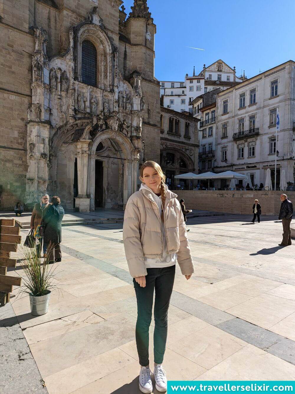 Photo of me in front of Igreja de Santa Cruz in Coimbra.