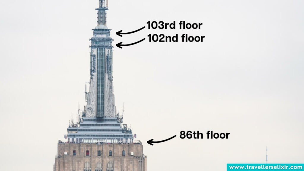 Image of the Empire State Building showing the location of the 103rd floor.
