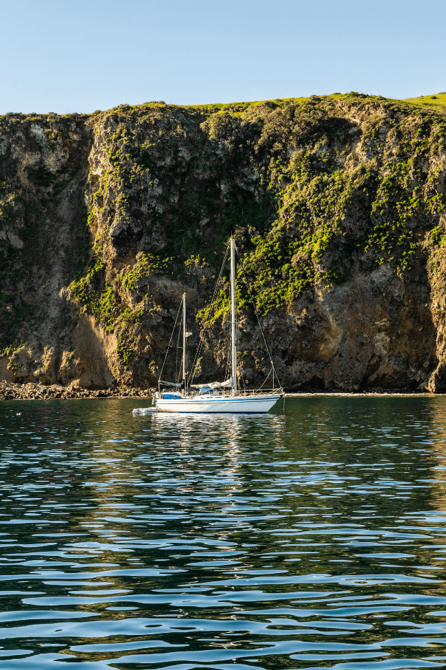 Boat anchored off Scorpian Anchorage on Santa Cruz, Channel Islands National Park
