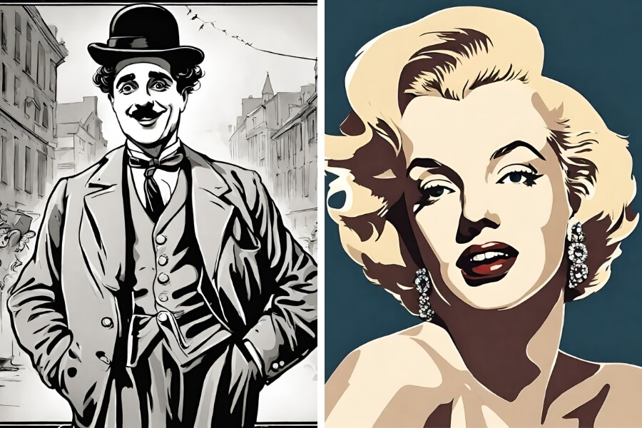 CHARLIE CHAPLIN MARILYN MONROE CARTOON CHARLIE CHAPLIN MARILYN MONROE CARTOON