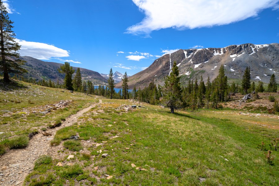 Trail looking towards Saddlebag Lake, Mount Conness in the Eastern Sierra Nevada Mountains of California in the summer