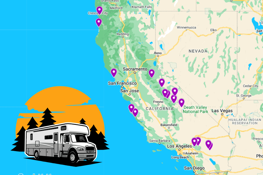 best rv camping spots california google map graphic
