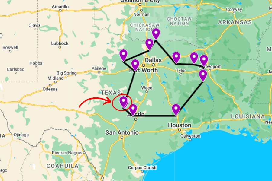 lake buchanan google map graphic