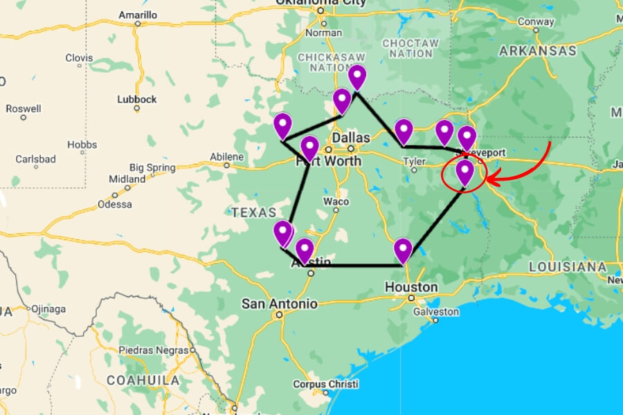 toledo bend reservoir google map graphic 