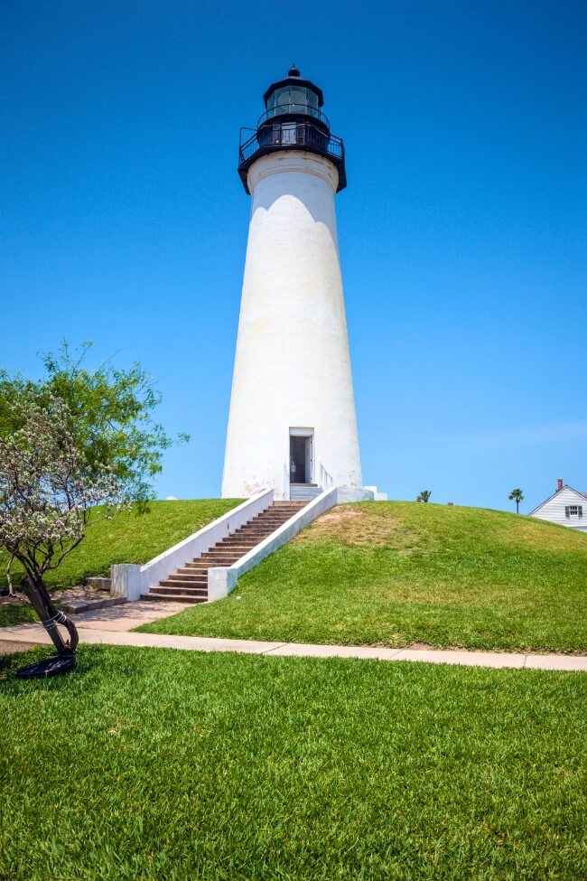 White lighthouse at Port Isabel Texas