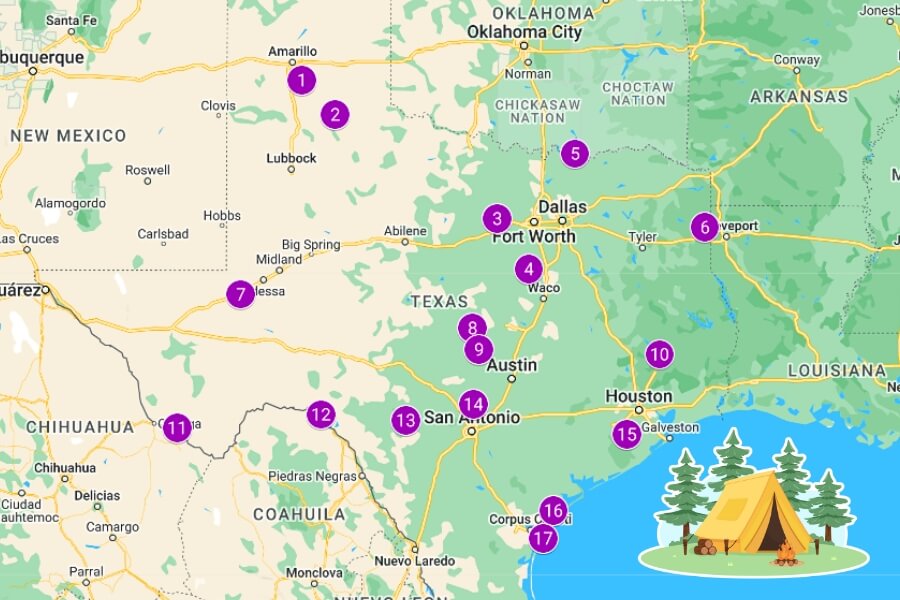 best state park camping texas google map graphic 