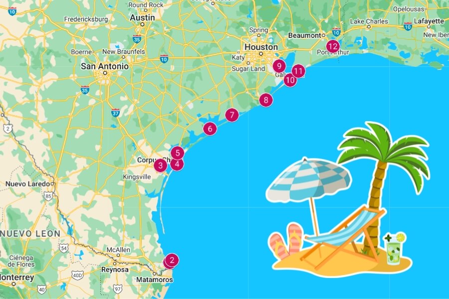 texas coastal towns google map graphic 