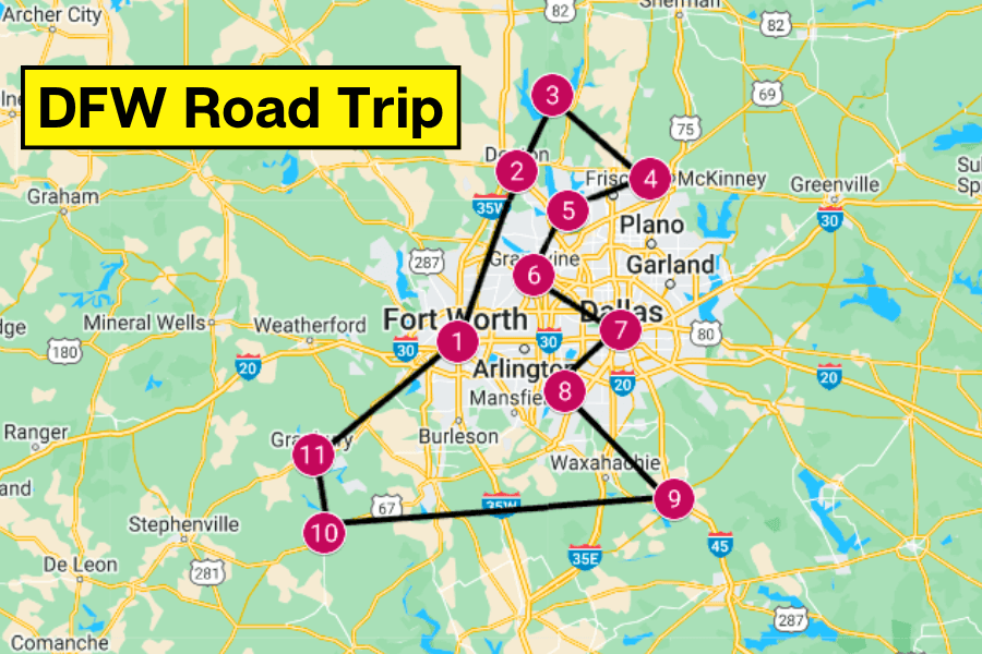 dfw road trip map graphic 