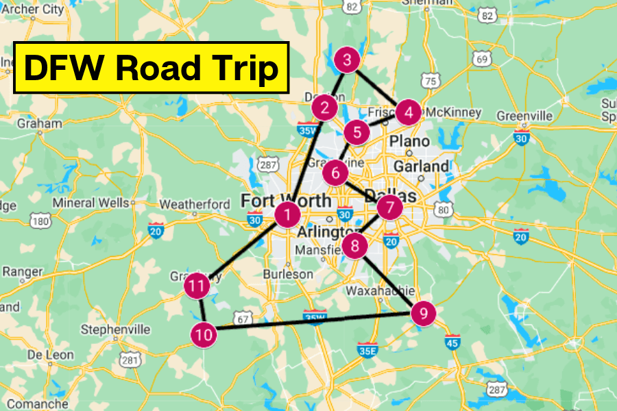 dfw road trip map graphic dfw road trip map graphic