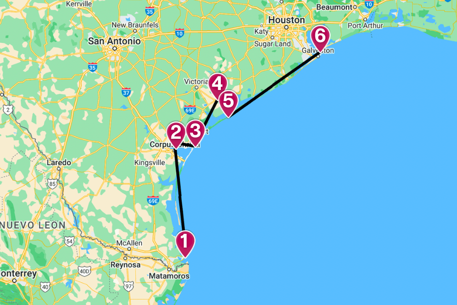 texas lighthouses road trip map graphic